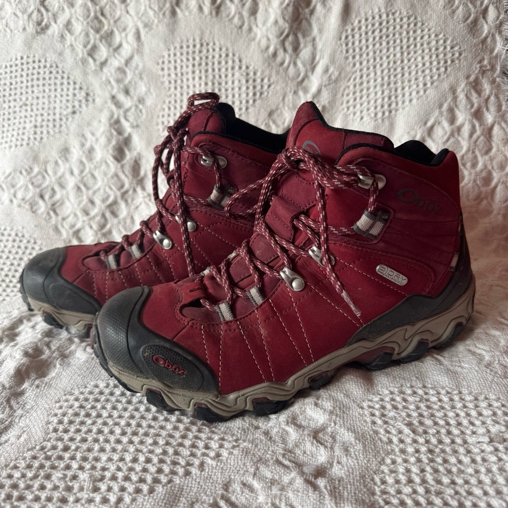 OBOZ Bridger B-Dry Mid Hiking Boots Women's Size 9.5 Rio Red Leather Waterproof